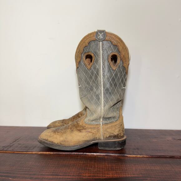 TWISTED X Men’s Distressed Ruff Stock Square Toe Leather Cowboy Boots Size 7 D